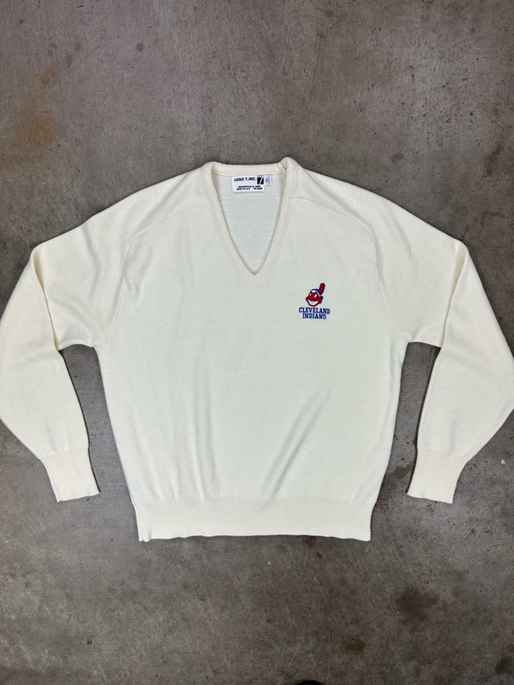 Vintage Logo 7 Cleveland Indians V-Neck Sweater